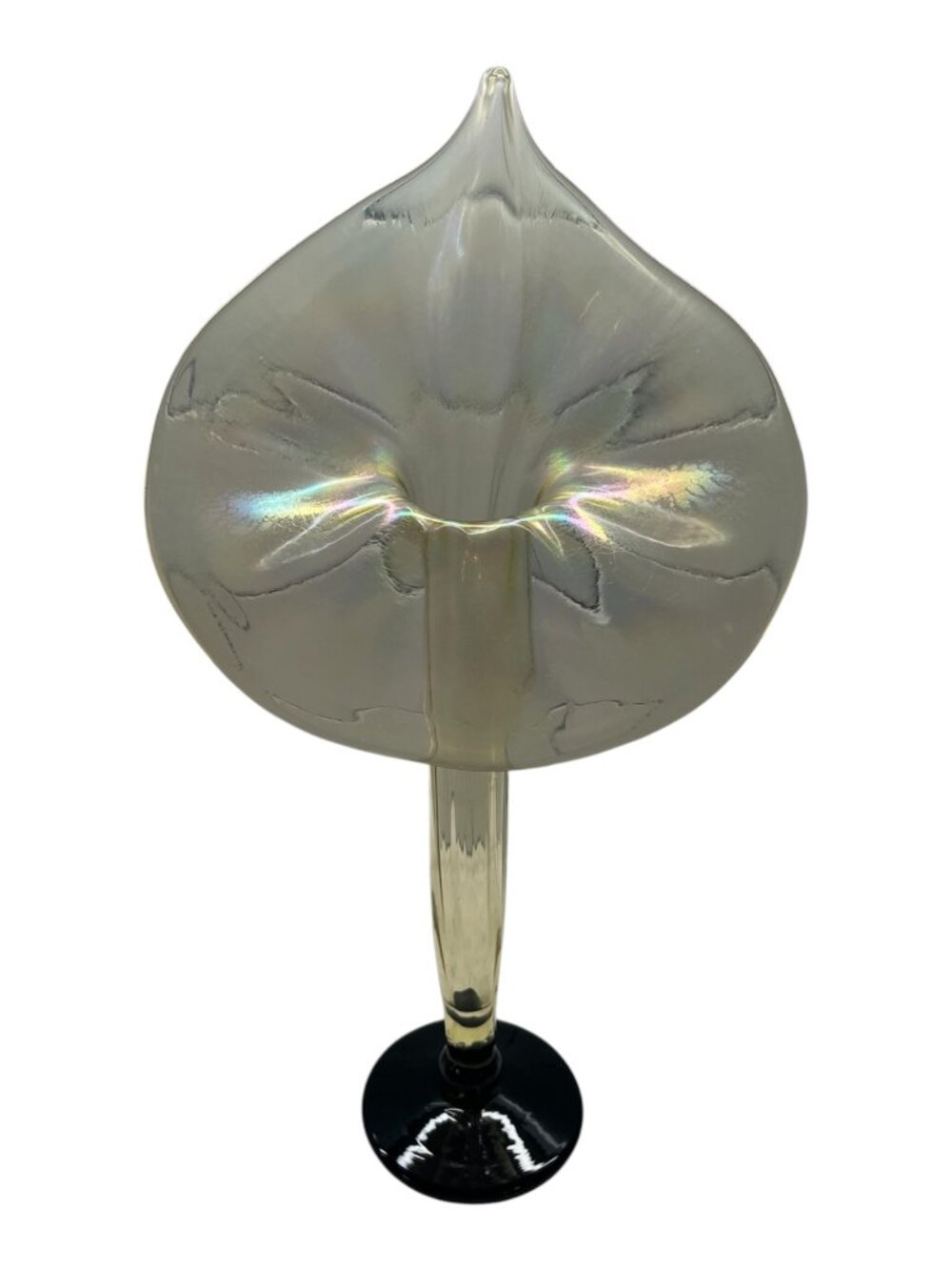 Hand-Blown iridescent "Jack in the Pulpit" Art Glass Vase Signed by the Artist